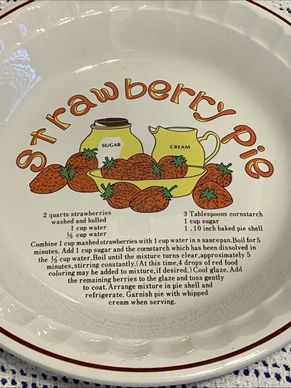vintage 1980s ceramic Strawberry pie plate manufactured by Hankook / Korea
